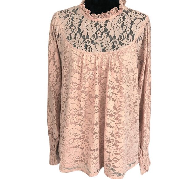 Cable & Gauge Tops - Elegant Cable & Gauge Lace Top - Pale Mauve XL